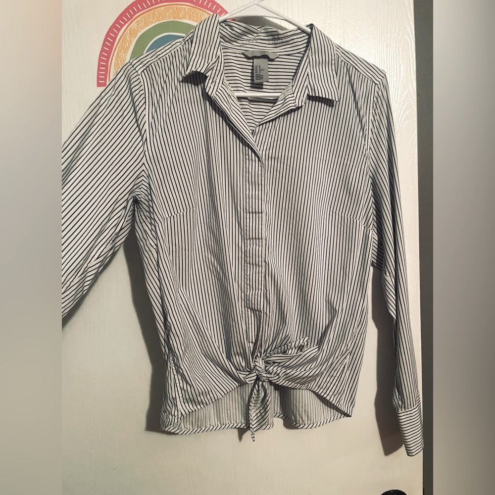 Pinstripe Front Tie Button Down